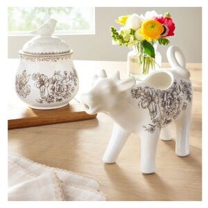 The Pioneer Woman Agatha Brown Floral Sugar Bowl & Cow Creamer Set - New In Box